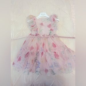 Monnalisa Flora Pink Tulle dress